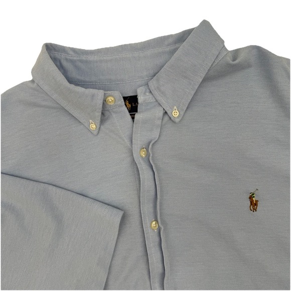 Polo Ralph Lauren Knit Oxford Shirt Mens Sz XXL Blue Short Sleeve Button Down - Picture 1 of 8